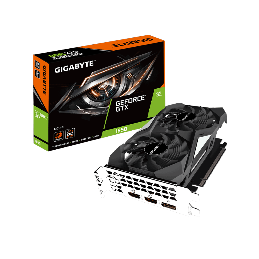 VGA Gigabyte GV-N1650OC-4GD 2 FAN - nVidia GTX1650; 4GB GDDR5 128bit; CC 1710Mhz; MC 8002Mhz; HDMI 2.0b*2 + DP 1.4