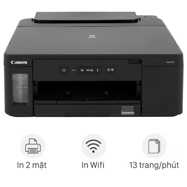 Máy in phun đen trắng Canon Pixma GM2070 - A4; Duplex; 2 khay giấy; 13 ipm; WiFi+LAN+USB 2.0; Mực đen GI-70 6000p; Có thể in màu