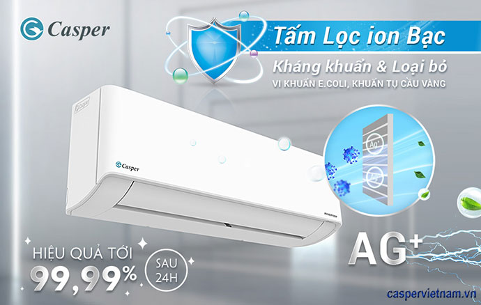 Điều Hòa Casper HC-24IA32-O (1chiều, Inverter, 2.5HP-24000 BTU, Tấm Lọc Ion Ag+, Turbo Mode, Dàn Nóng ) - Ảnh 3